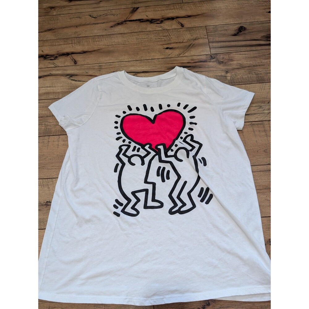 Keith Haring Dancing Figures Heart Graphic T-Shirt White Ripple Junction Size 00
